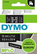 LABEL TAPE DYMO D1 12MMX7M WHITE ON BLACK