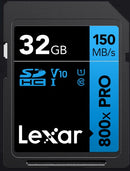 Lexar High-Performance 800x PRO 32GB SDHC™ SDXC™ UHS-I Card BLUE Series read speed up to 150MB/s shoot high-quality images and stunning 1080p Full-HD