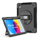 USP Rugged Apple iPad Air (13') (M3/M2) (7th/6th Gen) / iPad Pro (12.9') (6th/5th/4th/3rd) Case Black - Built-in-Kickstand,Adjustable Hand Strap