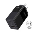 Oxhorn 65W GaN Type C fast Charger 3 Port 2xUSB-C 1xUSB-A PD3.0 QC4.0 PPS AUS Approved C-tick Black with cable