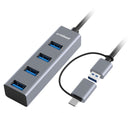 mbeat® 4-Port USB 3.0 Hub with 2-in-1 USB 3.0 & USB-C Converter - Space Grey transfer speeds up to 5Gbps  Material: Aluminium Weight: 48g