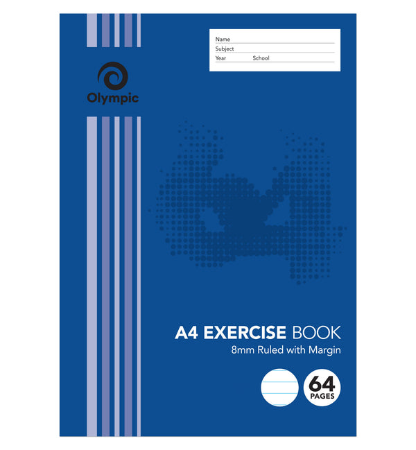 EXERCISE BOOK OLYMPIC A4 8MM RULED 64PG