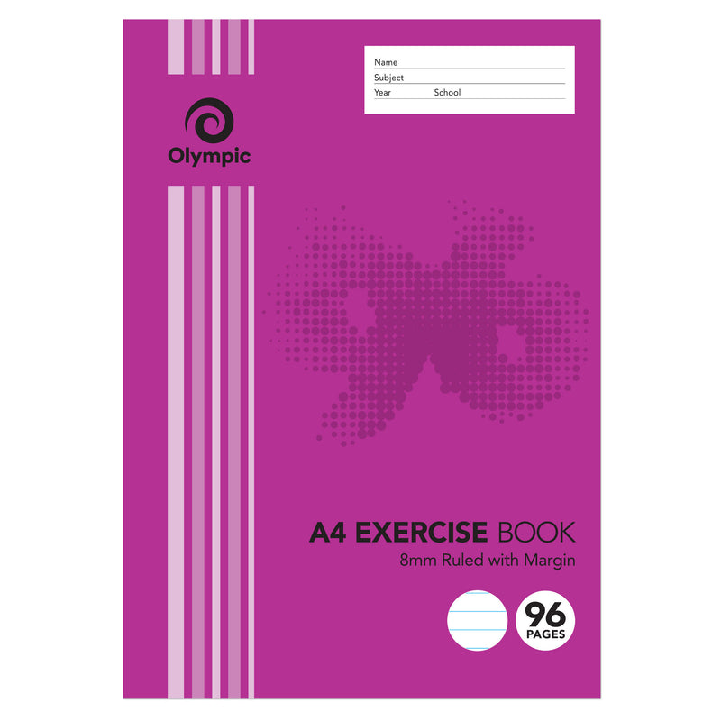 EXERCISE BOOK OLYMPIC A4 8MM RULED 96PG