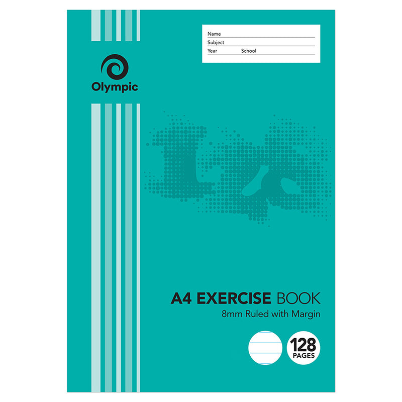 EXERCISE BOOK OLYMPIC A4 8MM RULED 128PG