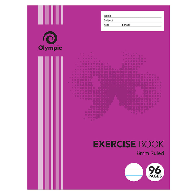 EXERCISE BOOK OLYMPIC 225X175MM 8MM RULED 96PG
