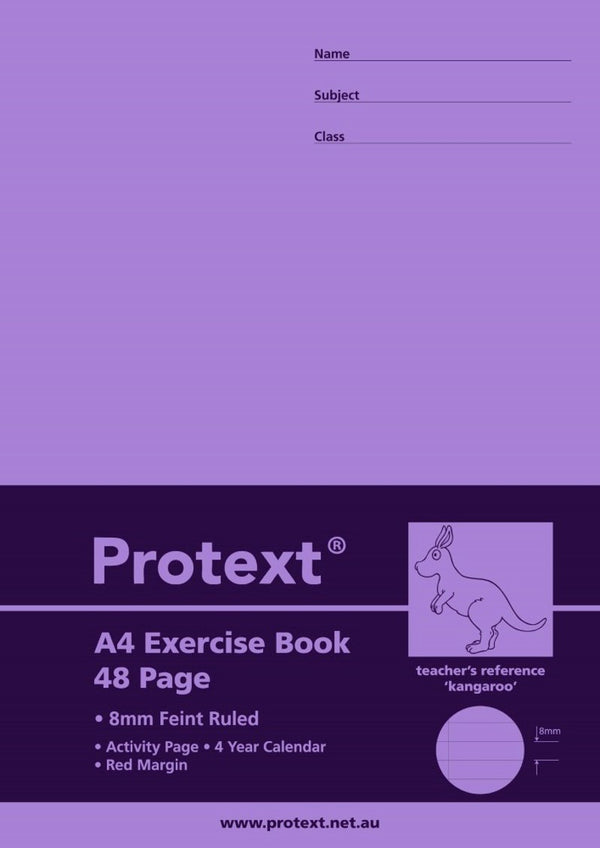 EXERCISE BOOK PROTEXT A4 8MM RULED + MARGIN PP COVER 48PG KANGAROO