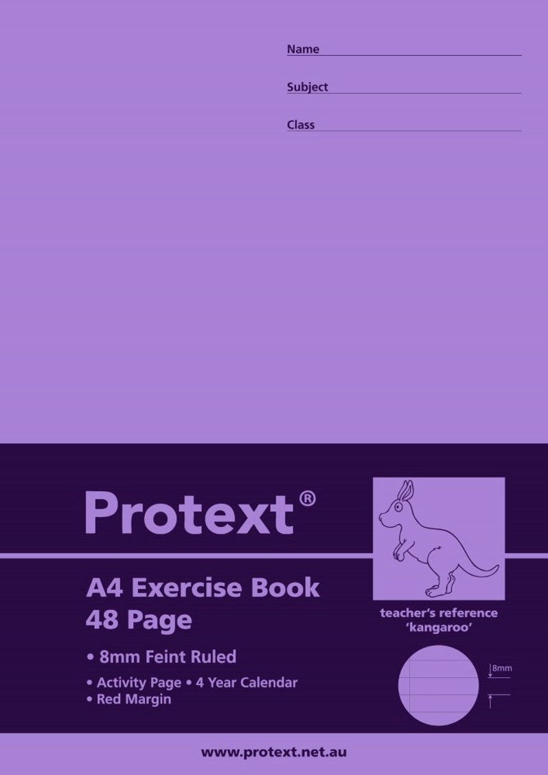 EXERCISE BOOK PROTEXT A4 8MM RULED + MARGIN PP COVER 48PG KANGAROO