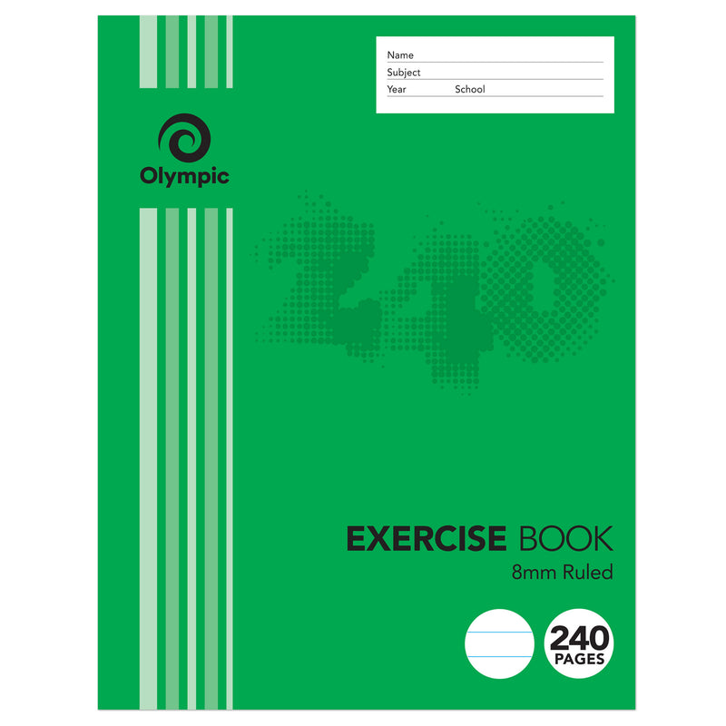 EXERCISE BOOK OLYMPIC 225X175MM 8MM RULED 240PG