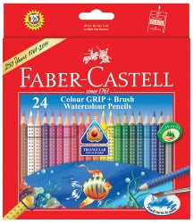 PENCIL COLOURED FABER GRIP WATERCOLOUR 24's + BRUSH