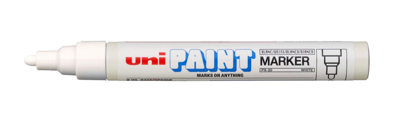 MARKER PAINT UNI PX20 2.8MM MEDIUM BULLET TIP WHITE BX12