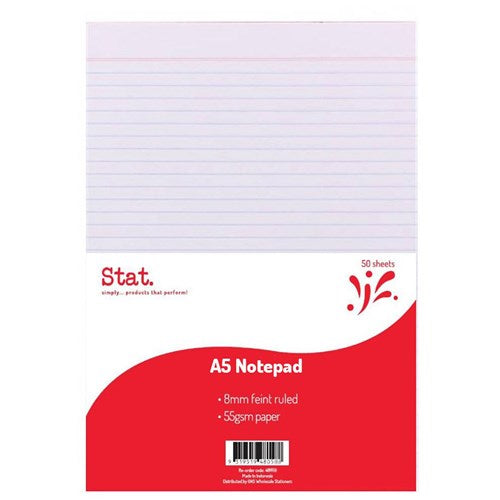 Stat Notepad A5 8mm Ruled 55Gsm White 50 Sheet