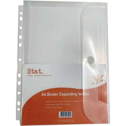 Stat Binder Wallet A4 2 3 & 4 Rings Expanding 30mm Gusset 200 Sheet Clear PACK10