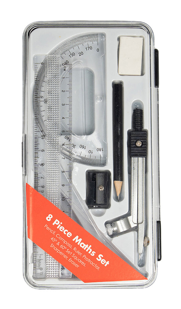 MATHS SET GNS BASIC 8 PCE (STURDY PLASTIC BOX)