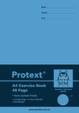 EXERCISE BOOK PROTEXT A4 PP 48PG 9MM DOTTED THIRDS + MARGIN BEETLE