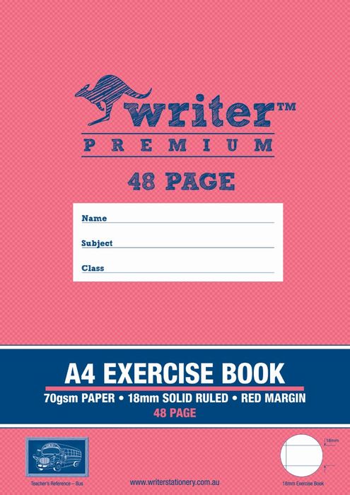 EXERCISE BOOK WRITER PREMIUM A4 48PG 18MM RULED + MARGIN BUS