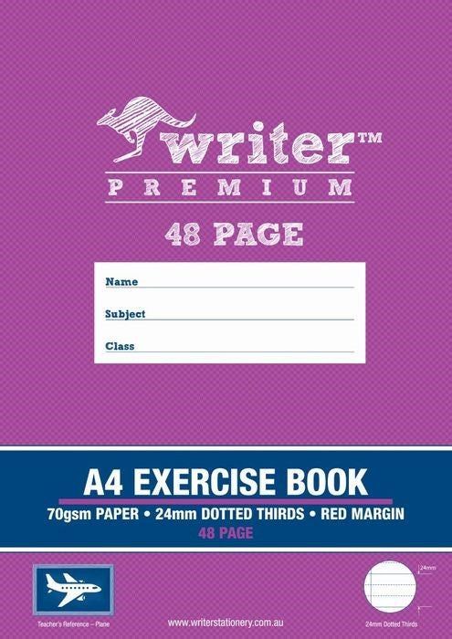 EXERCISE BOOK WRITER PREMIUM A4 48PG 24MM DOTTED THIRDS + MARGIN PLANE