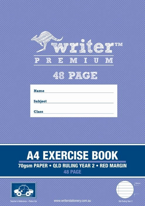 EXERCISE BOOK WRITER PREMIUM A4 QLD YR2 RULED + MARGIN POLICE CAR 48PG