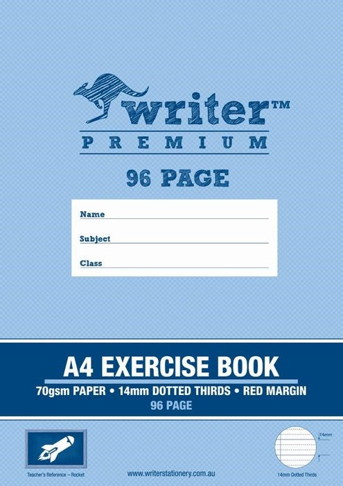 EXERCISE BOOK WRITER PREMIUM A4 96PG 14MM DOTTED THIRDS + MARGIN ROCKET