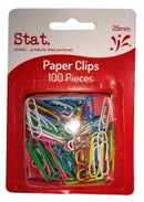 PAPER CLIPS STAT 28MM SML MULTI COLOUR PK100