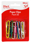 PAPER CLIPS STAT 50MM LGE MULTI COLOUR PK50