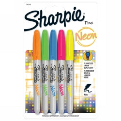 MARKER SHARPIE PERMANENT FINE NEON FLURO PK5