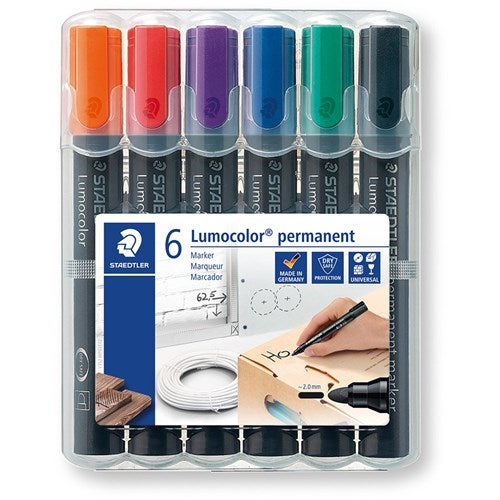 Staedtler 352 Lumocolor Permanent Marker Bullet 2mm Assorted Wallet of 6