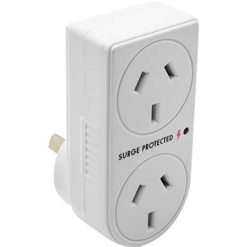 The Brute Power Co. Vertical Aligned & Surge Protection Double Adaptor White | Better Office