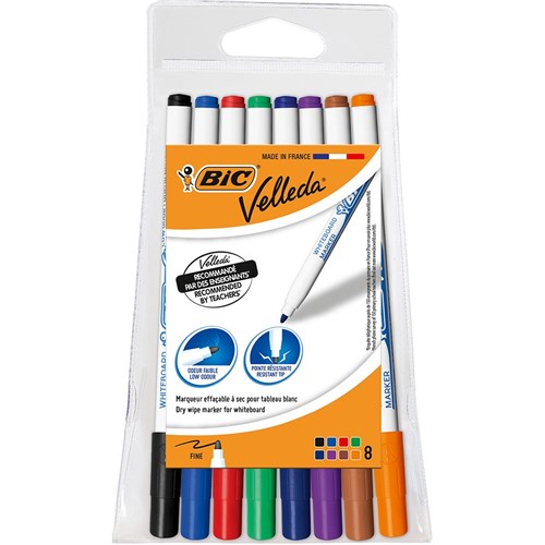 Bic Velleda Whiteboard Marker 1721 Thin Bullet 2.8mm Assorted Wallet of 8