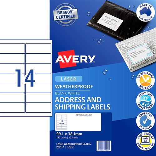 Avery Weatherproof Address & Shipping Laser White L7073 99.1x38.1mm 14UP 140 Labels