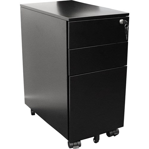 Rapidline Go Steel Slimline Mobile Pedestal 2 Drawer 1 File 300Wx472Dx610mmH Black