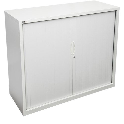 Rapidline Go Tambour Door Cupboard Includes 2 Shelves 1200W x 473D x 1016mmH White