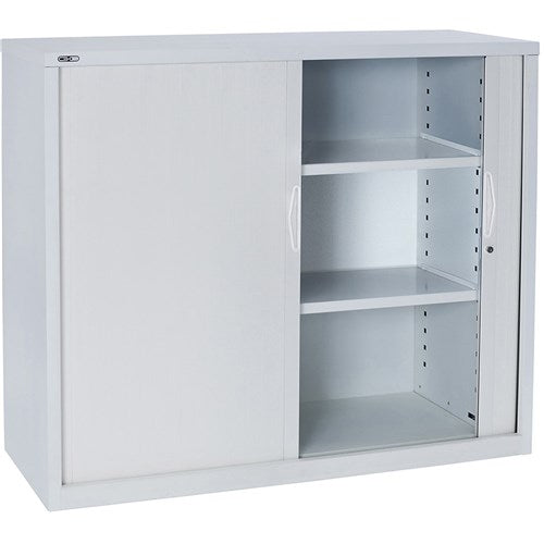 Rapidline Go Tambour Door Cupboard Includes 2 Shelves 900W x 473D x 1016mmH White