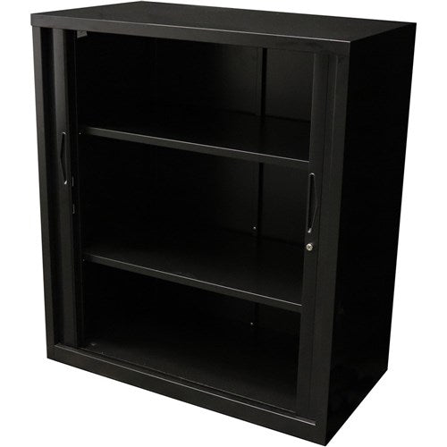 Rapidline Go Tambour Door Cupboard Includes 2 Shelves 900W x 473D x 1016mmH Black