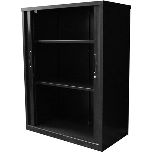 Rapidline Go Tambour Door Cupboard Includes 2 Shelves 900W x 473D x 1200mmH Black