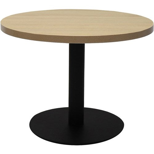 Rapidline Disc Base Coffee Table 600D x 450mmH Oak Top Black Base