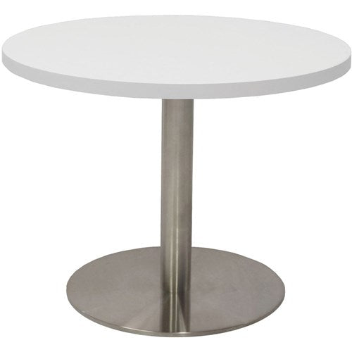 Rapidline Disc Base Coffee Table 600D x 450mmH White Silver Base