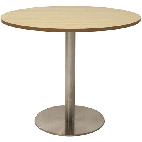 Rapidline Disc Base Round Table 900D x 755mmH Oak Top Silver Base