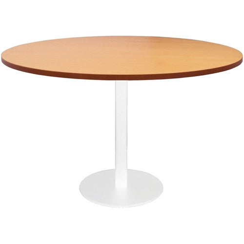 Rapidline Disc Base Round Table 1200D x 755mmH Beech Top White Base