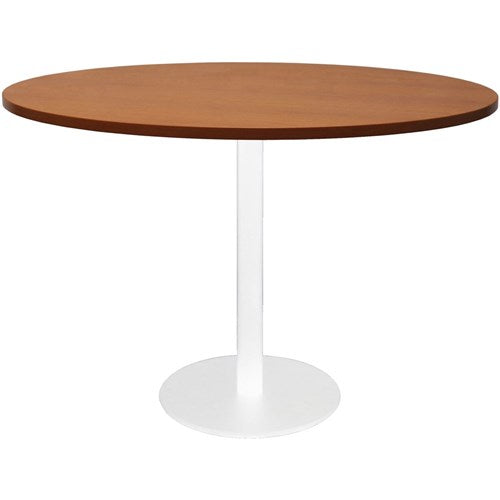 Rapidline Disc Base Round Table 1200D x 755mmH Cherry Top White Base