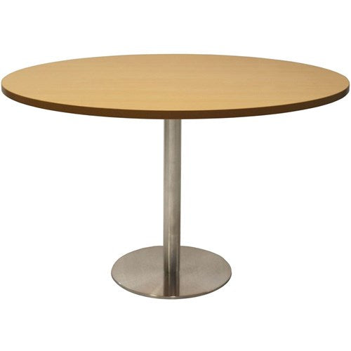 Rapidline Disc Base Round Table 1200D x 755mmH Oak Top Silver Base