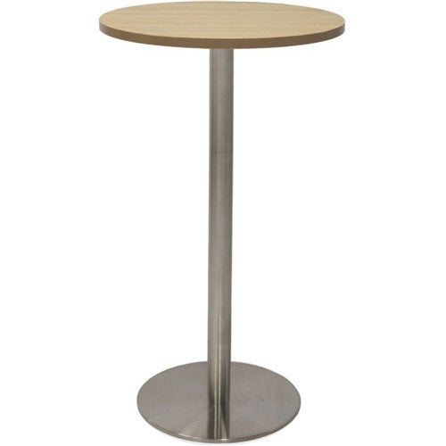 Rapidline Disc Base Dry Bar Table 600D x 1085mmH Oak Silver Base