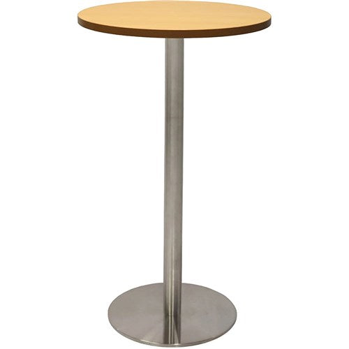 Rapidline Disc Base Dry Bar Table 600D x 1085mmH Beech Top Silver Base