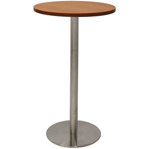 Rapidline Disc Base Dry Bar Table 600D x 1085mmH Cherry Top Silver Base