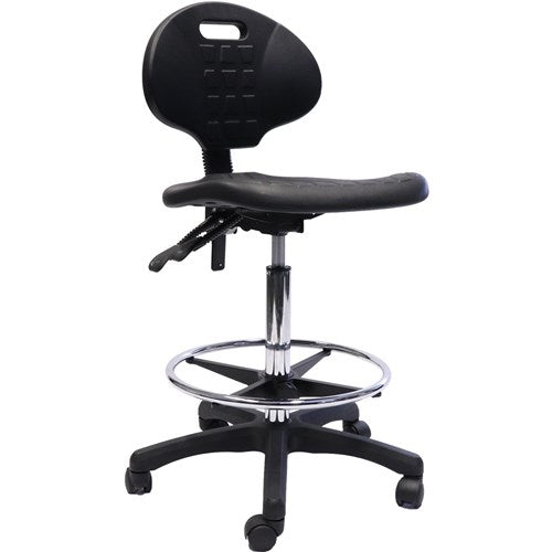 Rapidline Laboratory Drafting Stool Moulded Polyurethane Height Adjustable Black