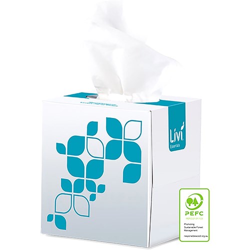 Livi Essentials Facial Tissues Luxury Hypoallergenic Cube 2 Ply 90 Sheets Box Of 24 | Better Office