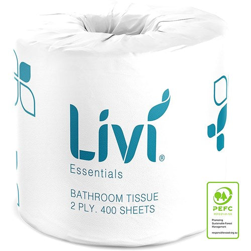 Livi Essentials Toilet Paper Rolls 2 Ply 400 Sheets Box Of 48