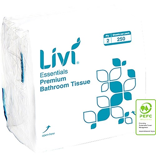 Livi Essentials Premium Toilet Tissue Interleaved 2 Ply 250 Sheets Box Of 36 | Better Office