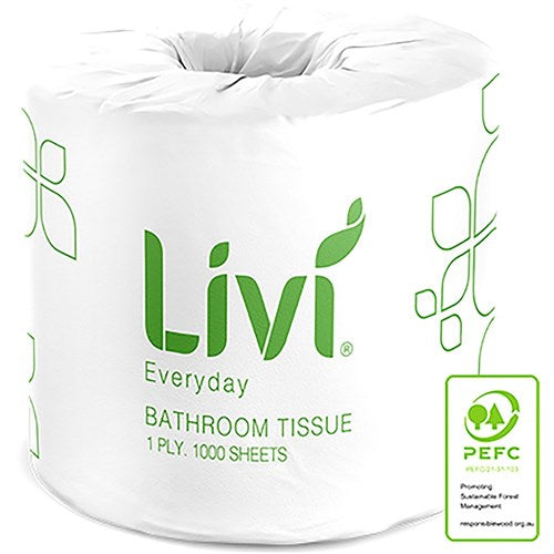 Livi Everyday Toilet Paper Rolls 1 Ply 1000 Sheets Box Of 48 | Better Office