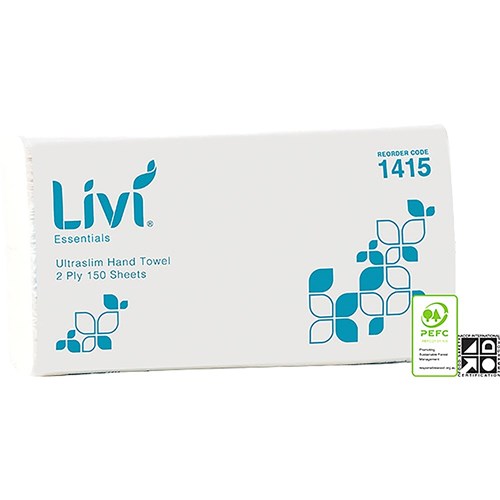 Livi Essentials Hand Towel Ultraslim 2 Ply 150 Sheets Box Of 16 | Better Office