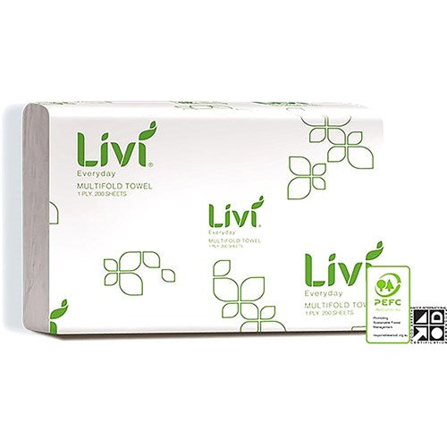 Livi Everyday Hand Towel Multifold 1 Ply 200 Sheets Box Of 20 | Better Office